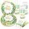 Sage Green Baby Shower Disposable Dinnerware Party Supplies | 68 Pcs Hey Baby and Oh Baby Gold Eucalyptus Tableware Set Serves 8 Guests